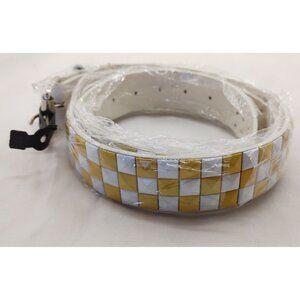 White Faux Leather Studded Belt Yellow Accents Festival Rave Fashion Adjustable